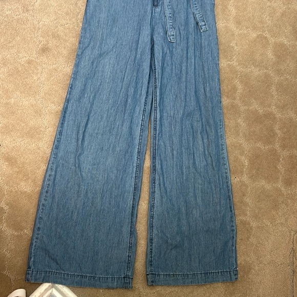 Litz Premium Cotton Chambray Palazzo Wide Leg Jumpsuit Sz S - Picture 3 of 8